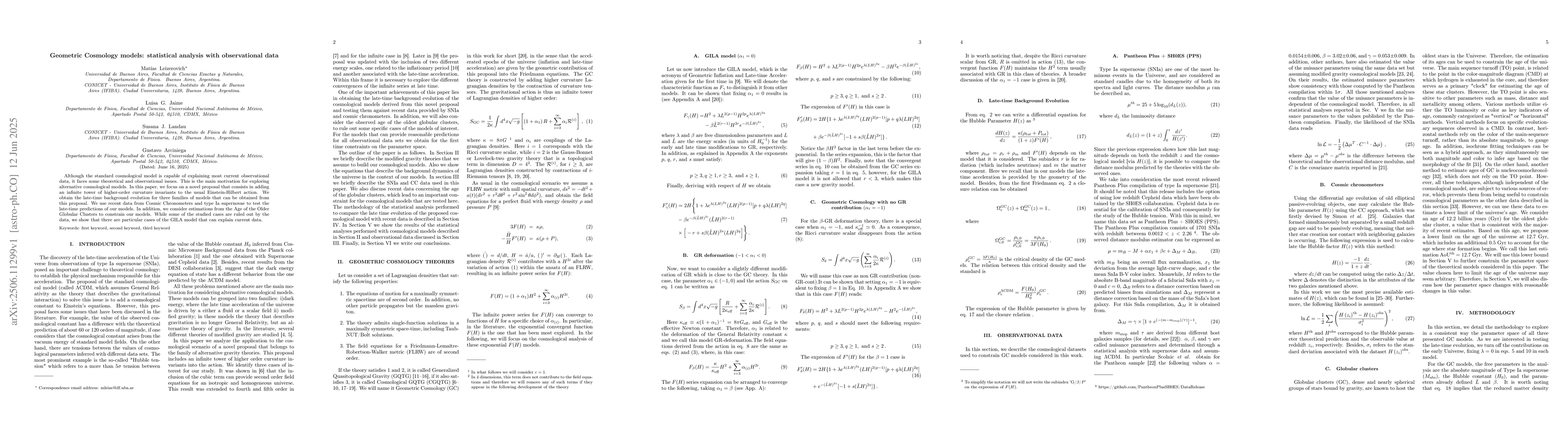 Thumbnail for Geometric Cosmology models: statistical analysis with observational data