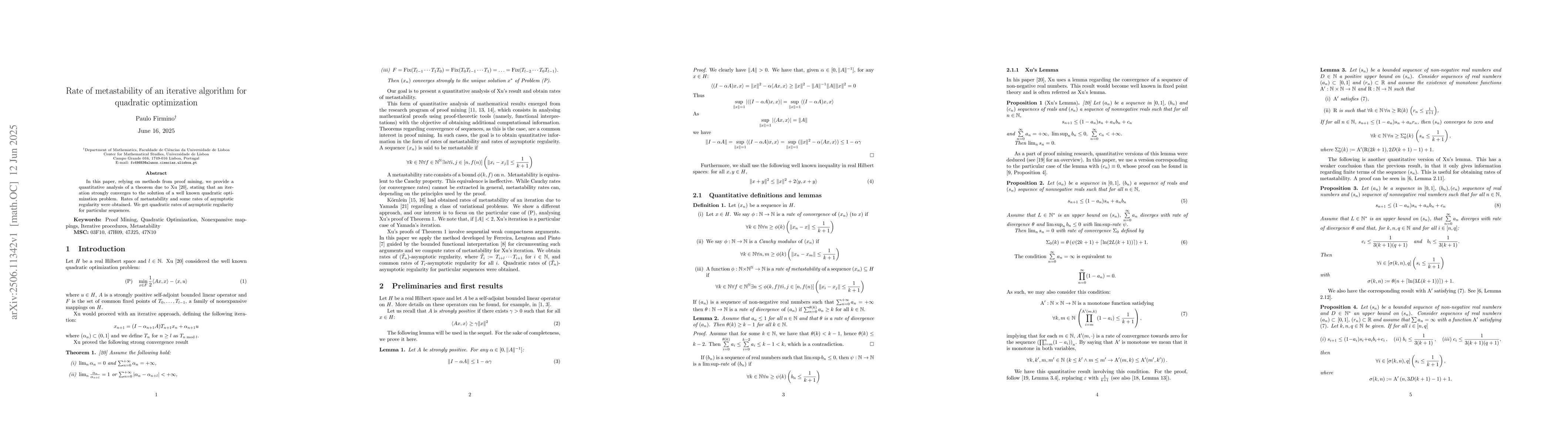 Thumbnail for Rate of metastability of an iterative algorithm for quadratic
  optimization