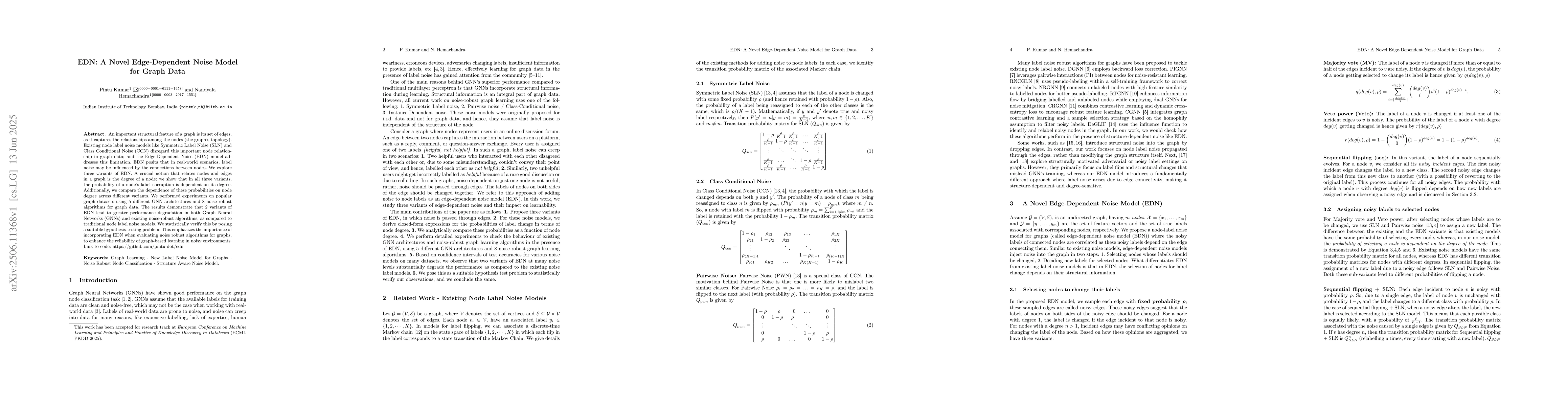 Thumbnail for EDN: A Novel Edge-Dependent Noise Model for Graph Data