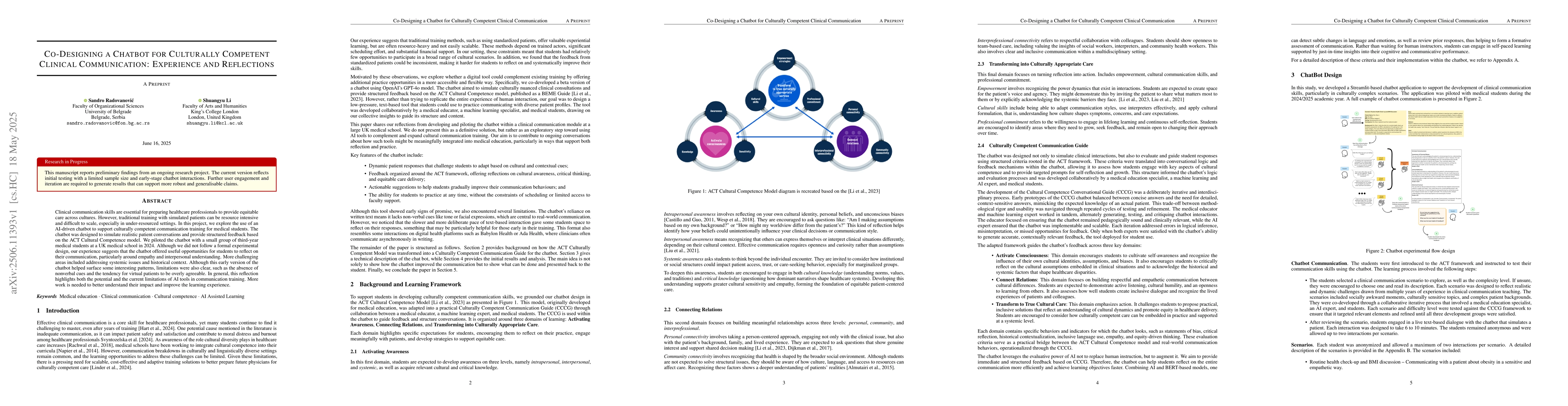 Thumbnail for Co-Designing a Chatbot for Culturally Competent Clinical Communication:
  Experience and Reflections