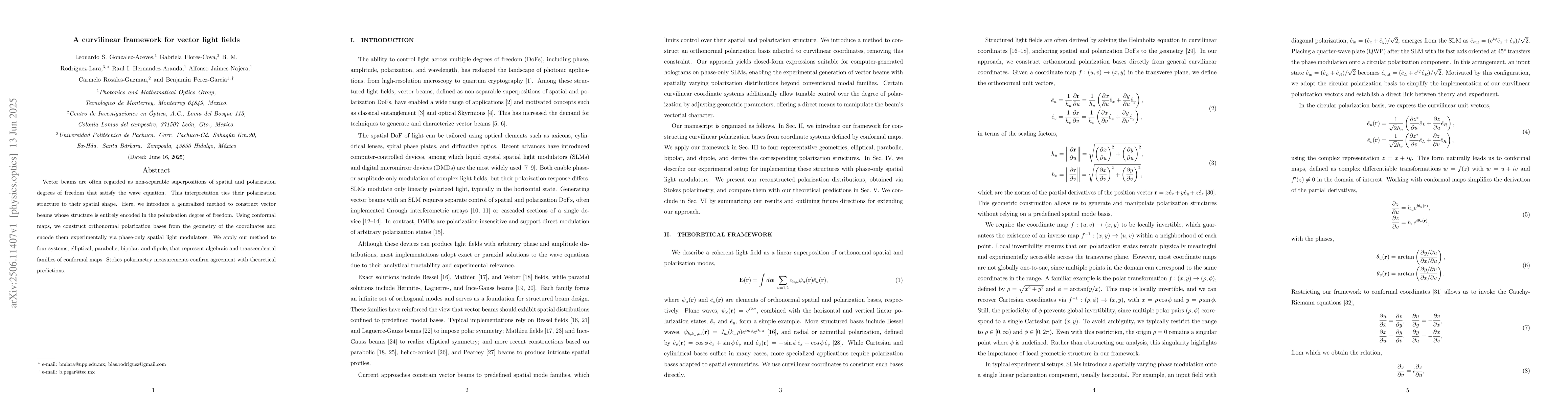 Thumbnail for A curvilinear framework for vector light fields