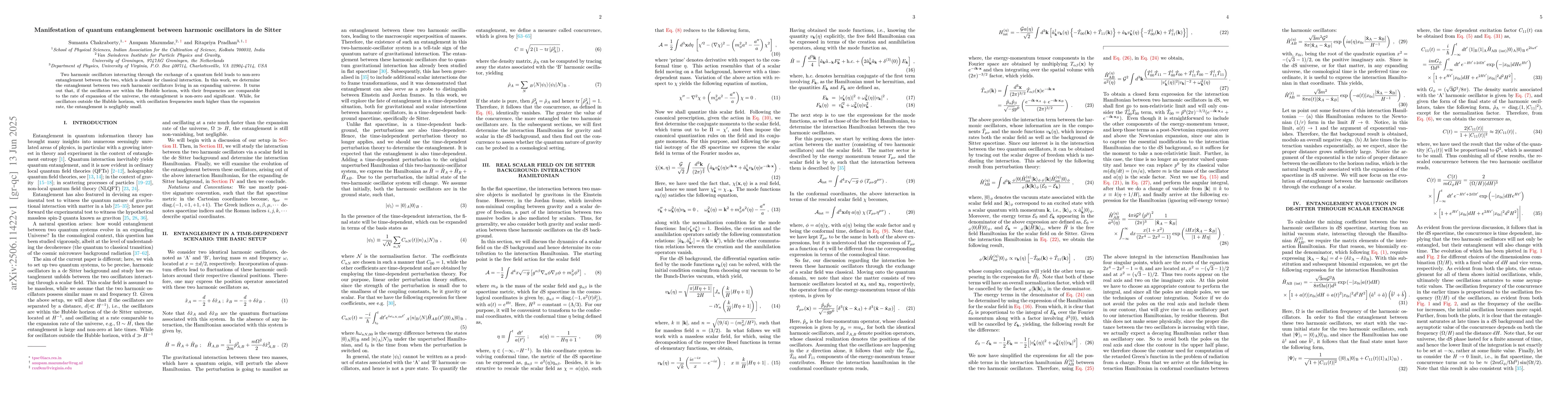 Thumbnail for Manifestation of quantum entanglement between harmonic oscillators in de
  Sitter