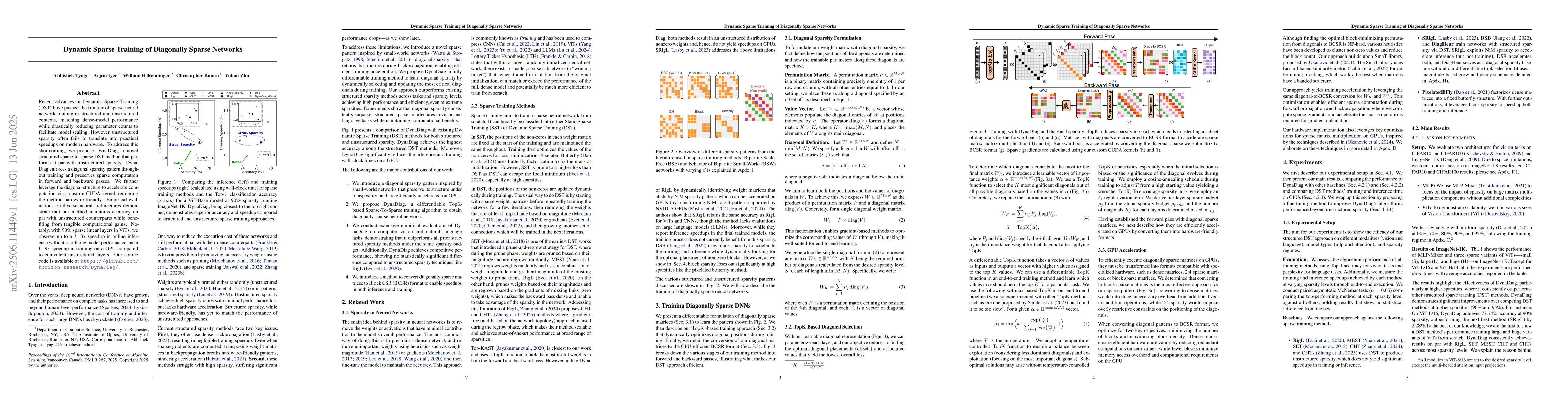 Thumbnail for Dynamic Sparse Training of Diagonally Sparse Networks