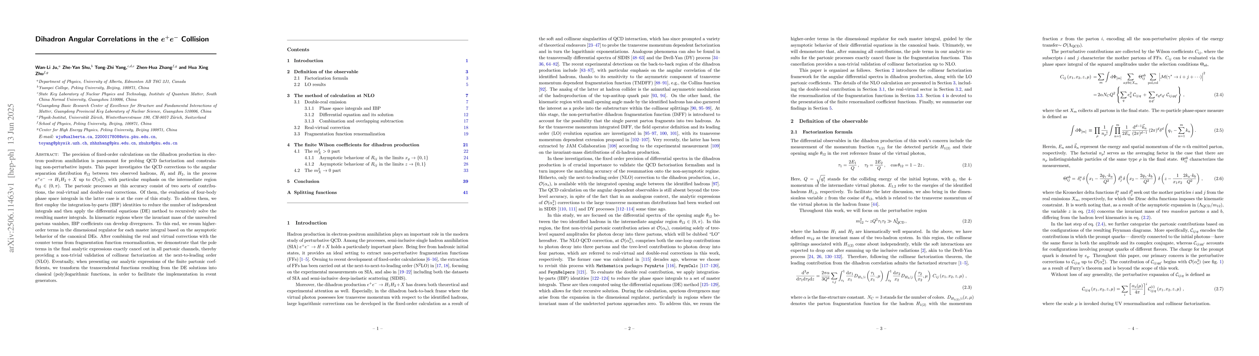 Thumbnail for Dihadron Angular Correlations in the $e^+e^-$ Collision