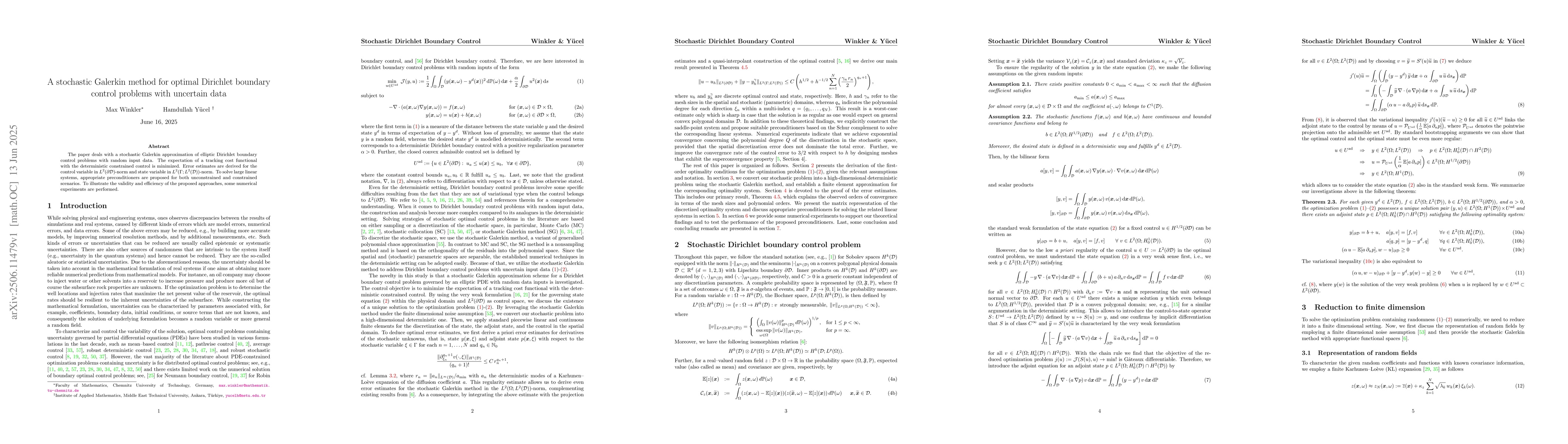 Thumbnail for A stochastic Galerkin method for optimal Dirichlet boundary control
  problems with uncertain data