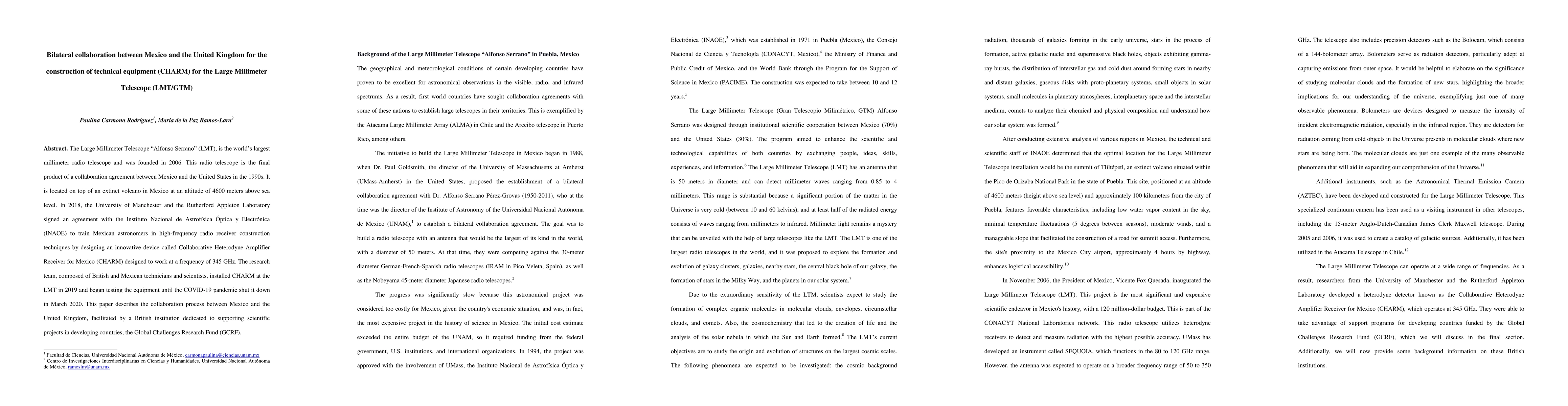 Thumbnail for Bilateral collaboration between Mexico and the United Kingdom for the
  construction of technical equipment (CHARM) for the Large Millimeter
  Telescope (LMT/GTM)