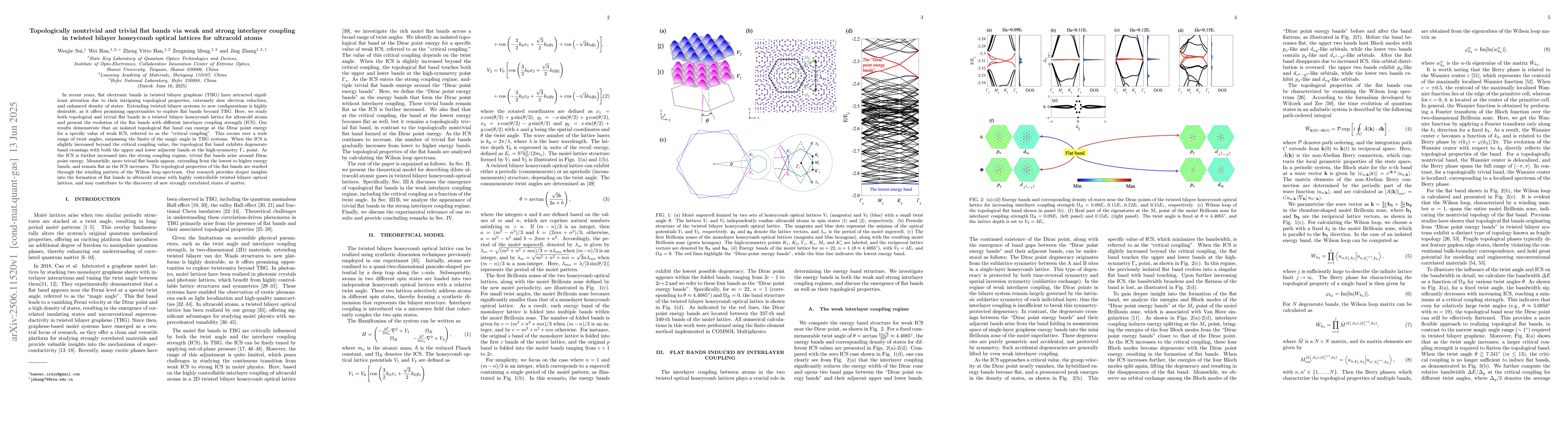 Thumbnail for Topologically nontrivial and trivial flat bands via weak and strong
  interlayer coupling in twisted bilayer honeycomb optical lattices for
  ultracold atoms