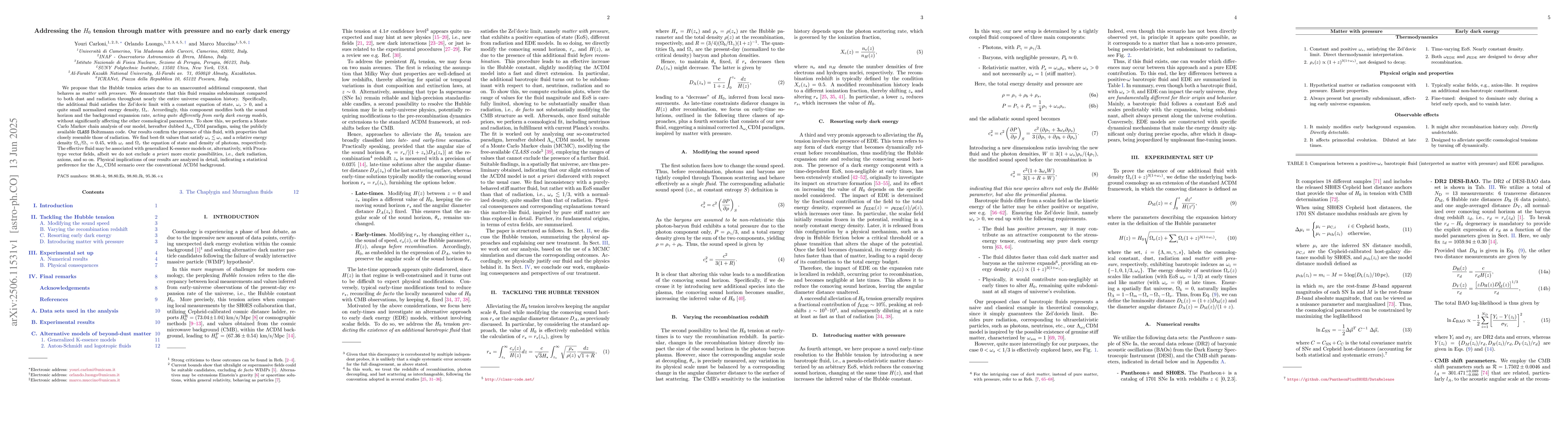 Thumbnail for Addressing the $H_0$ tension through matter with pressure and no early
  dark energy