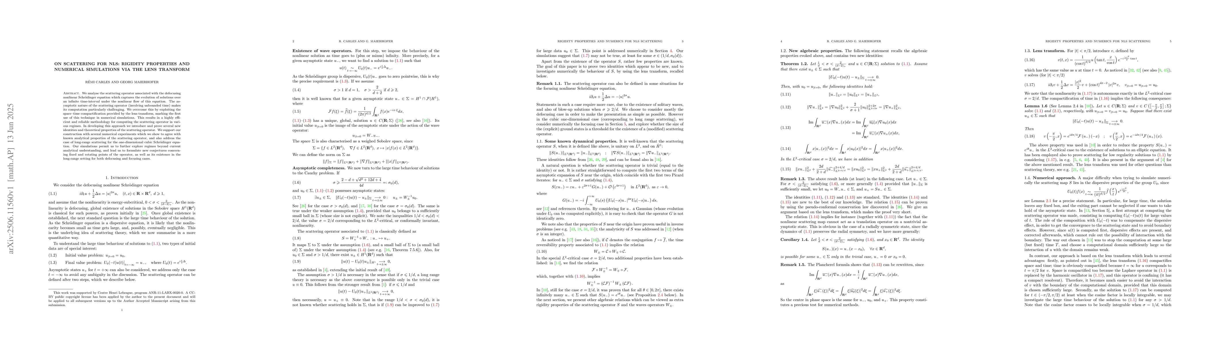 Thumbnail for On scattering for NLS: rigidity properties and numerical simulations via
  the lens transform