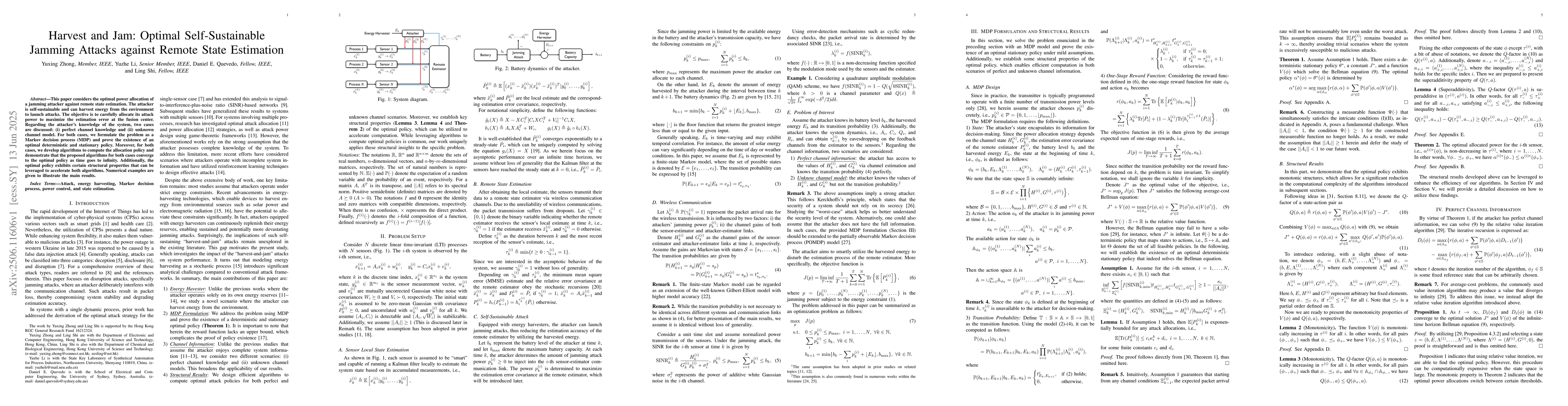 Thumbnail for Harvest and Jam: Optimal Self-Sustainable Jamming Attacks against Remote
  State Estimation