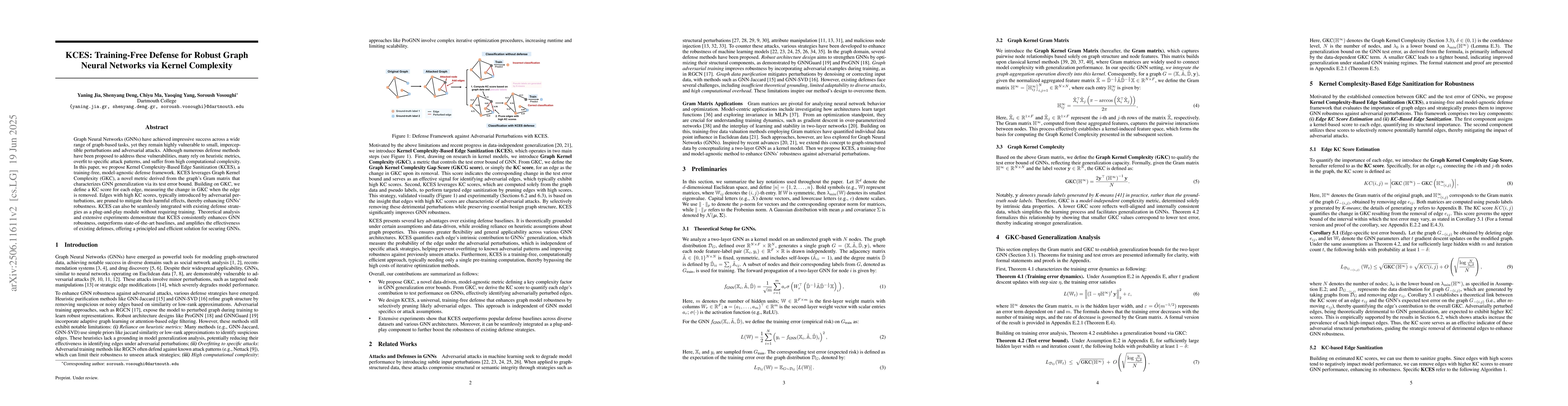 Thumbnail for KCES: Training-Free Defense for Robust Graph Neural Networks via Kernel
  Complexity