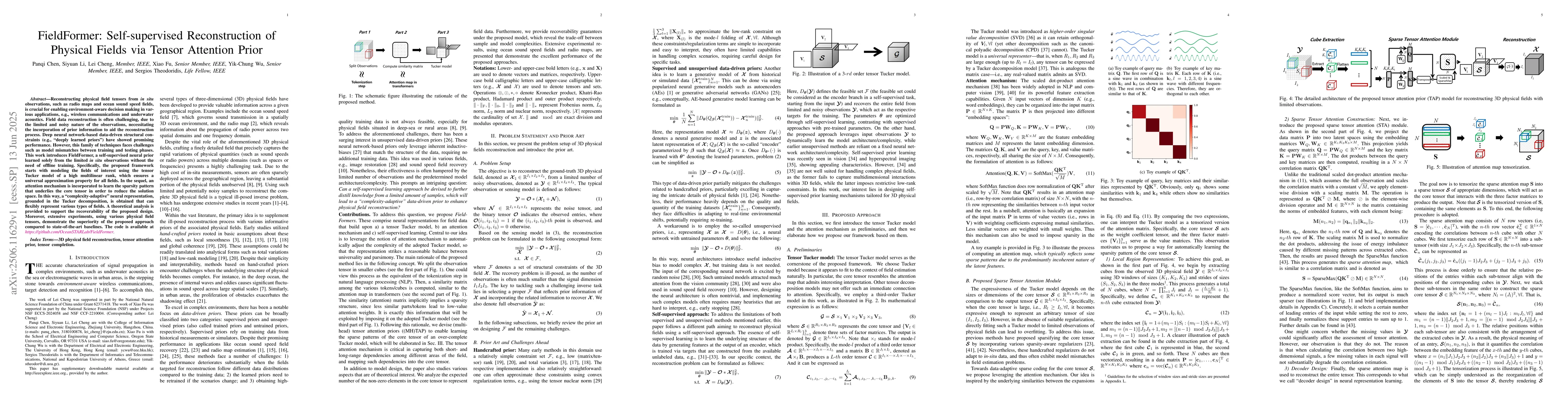 Thumbnail for FieldFormer: Self-supervised Reconstruction of Physical Fields via
  Tensor Attention Prior