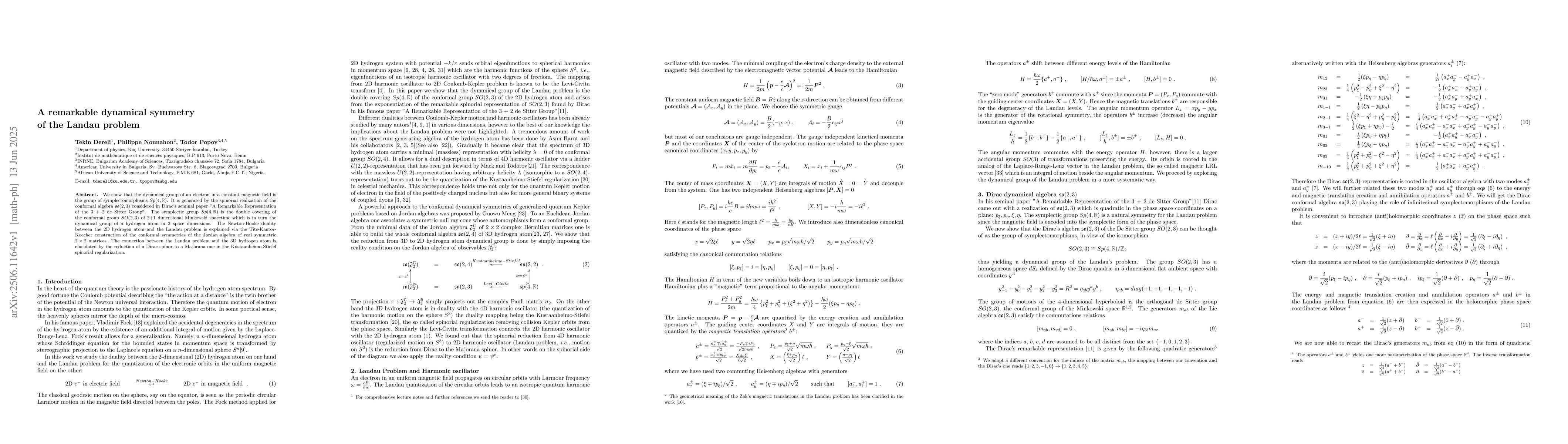 Thumbnail for A remarkable dynamical symmetry of the Landau problem