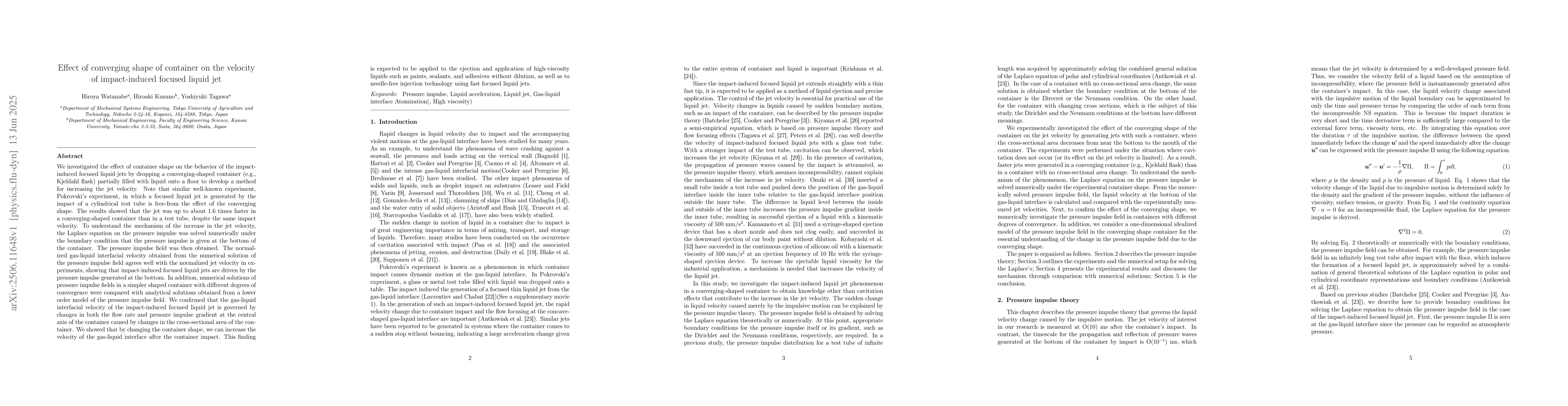 Thumbnail for Effect of converging shape of container on the velocity of
  impact-induced focused liquid jet
