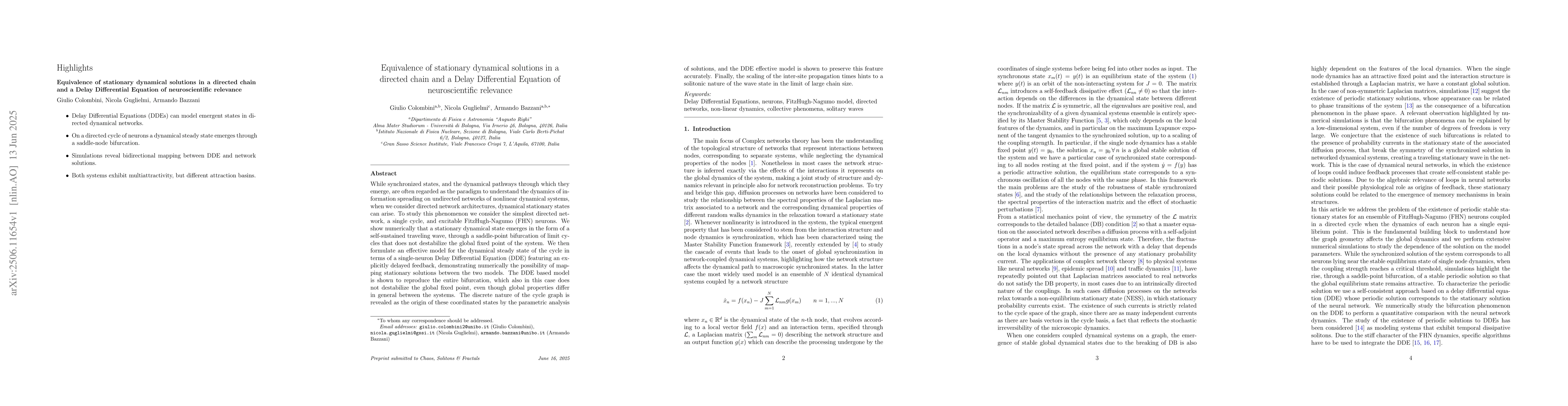 Thumbnail for Equivalence of stationary dynamical solutions in a directed chain and a
  Delay Differential Equation of neuroscientific relevance