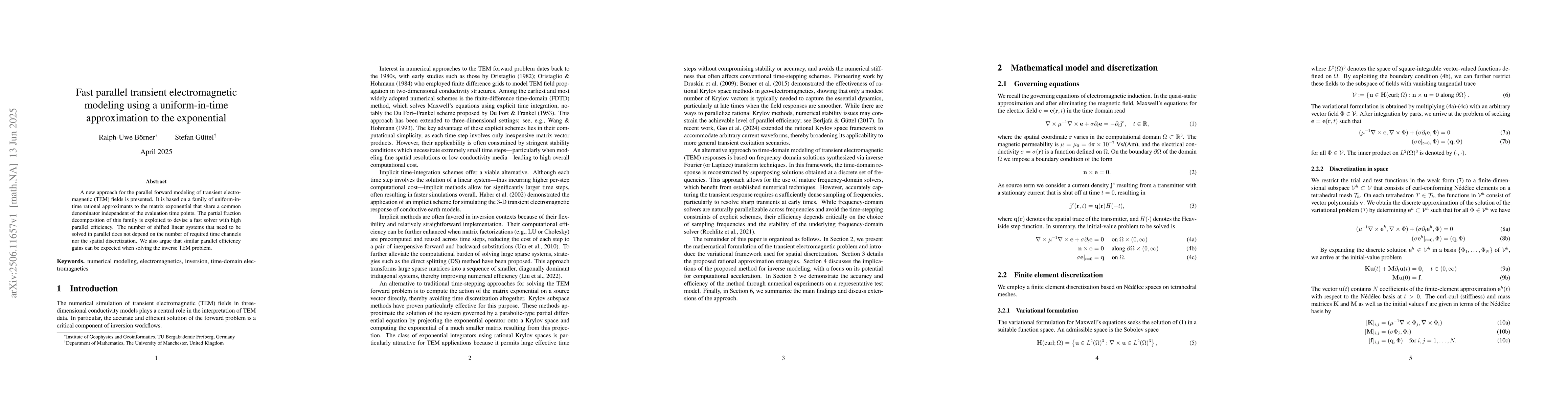 Thumbnail for Fast parallel transient electromagnetic modeling using a uniform-in-time
  approximation to the exponential