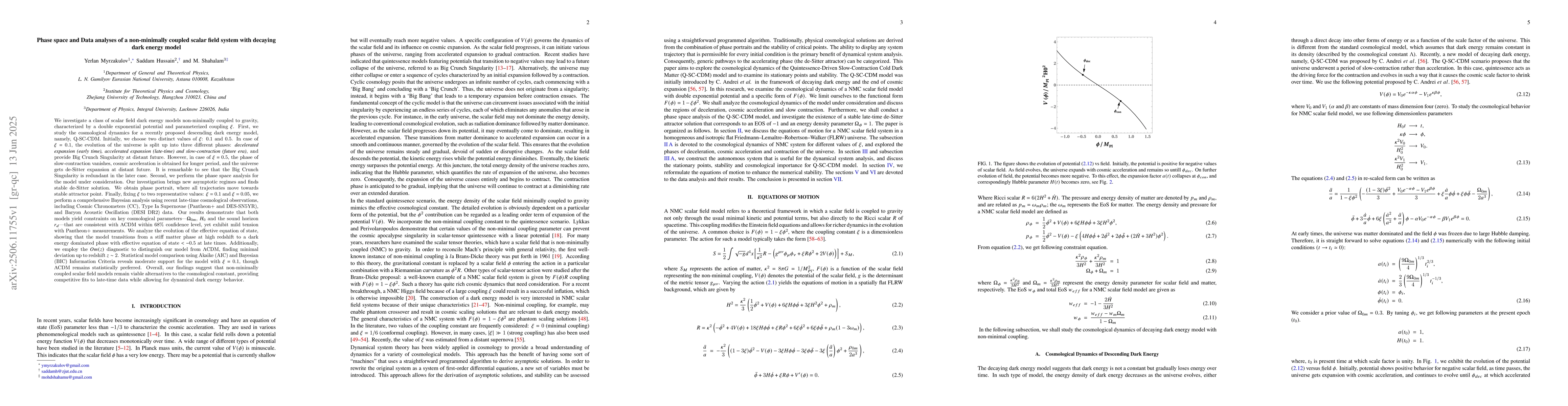 Thumbnail for Phase space and Data analyses of a non-minimally coupled scalar field
  system with decaying dark energy model