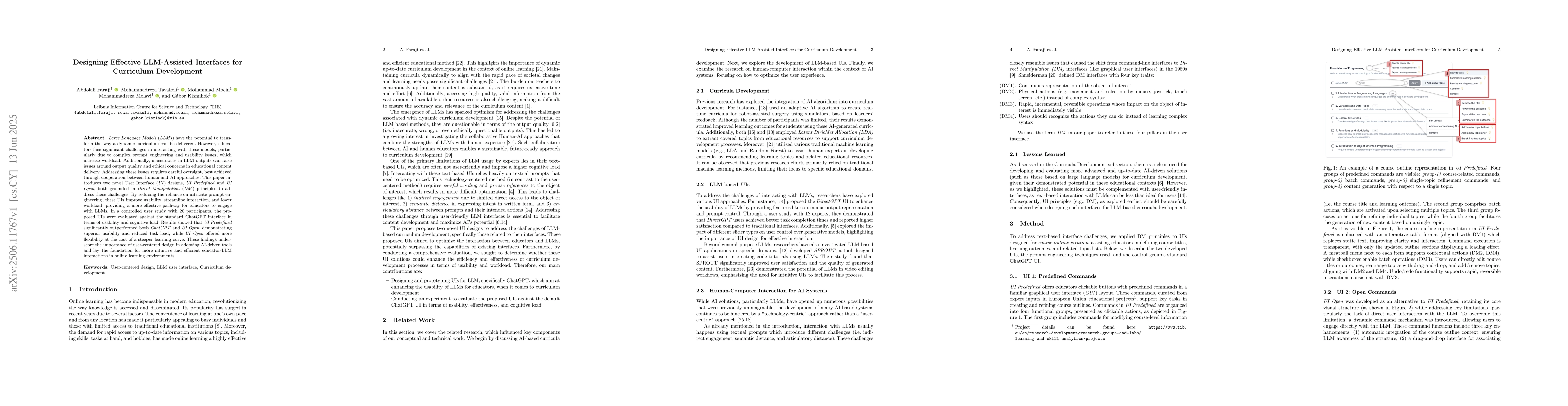 Thumbnail for Designing Effective LLM-Assisted Interfaces for Curriculum Development