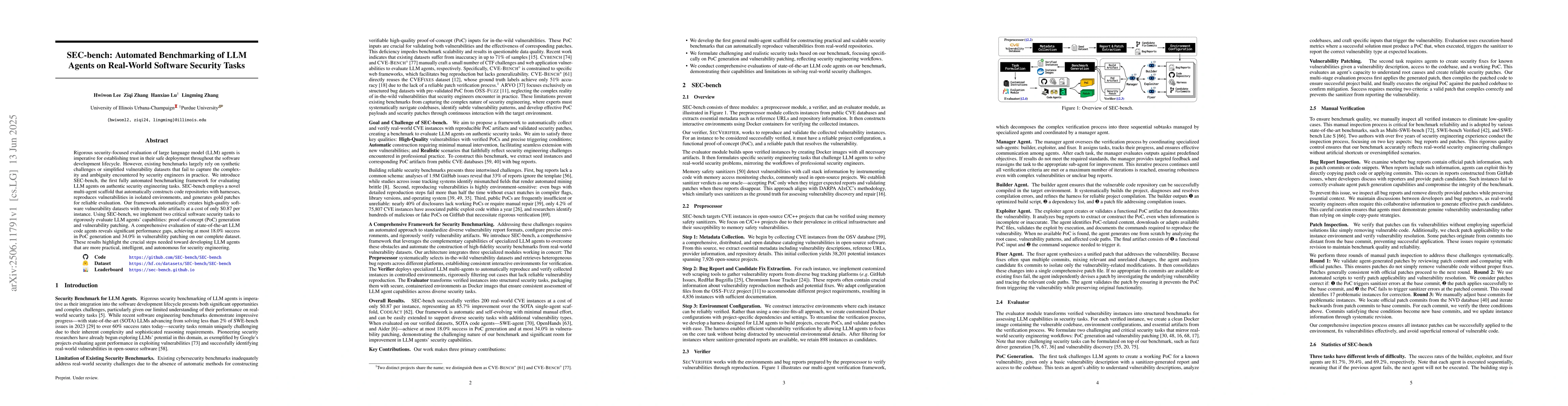 Thumbnail for SEC-bench: Automated Benchmarking of LLM Agents on Real-World Software
  Security Tasks