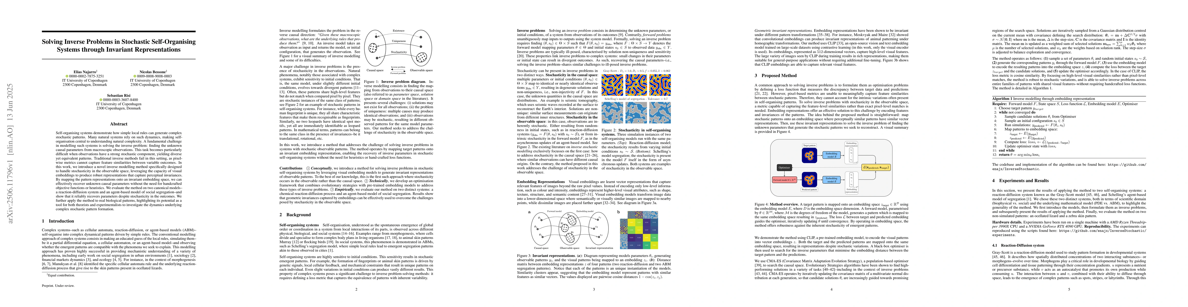 Thumbnail for Solving Inverse Problems in Stochastic Self-Organising Systems through
  Invariant Representations