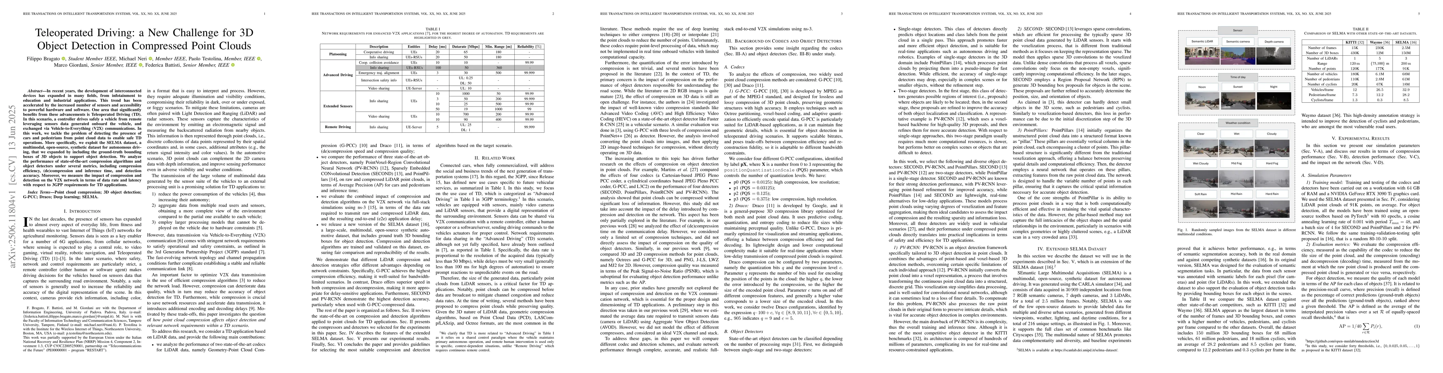 Thumbnail for Teleoperated Driving: a New Challenge for 3D Object Detection in
  Compressed Point Clouds