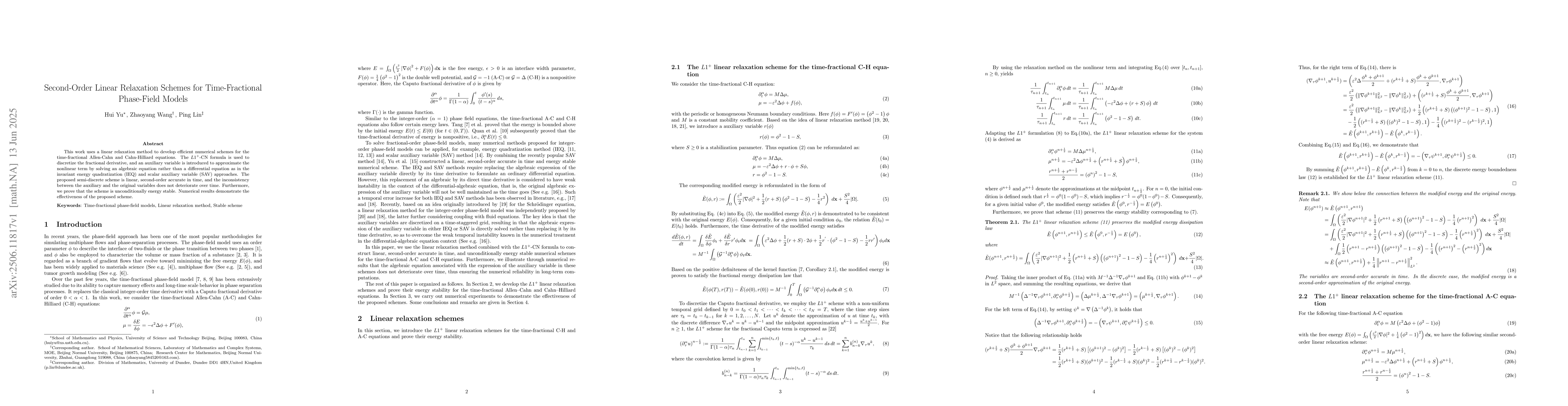 Thumbnail for Second-Order Linear Relaxation Schemes for Time-Fractional Phase-Field
  Models