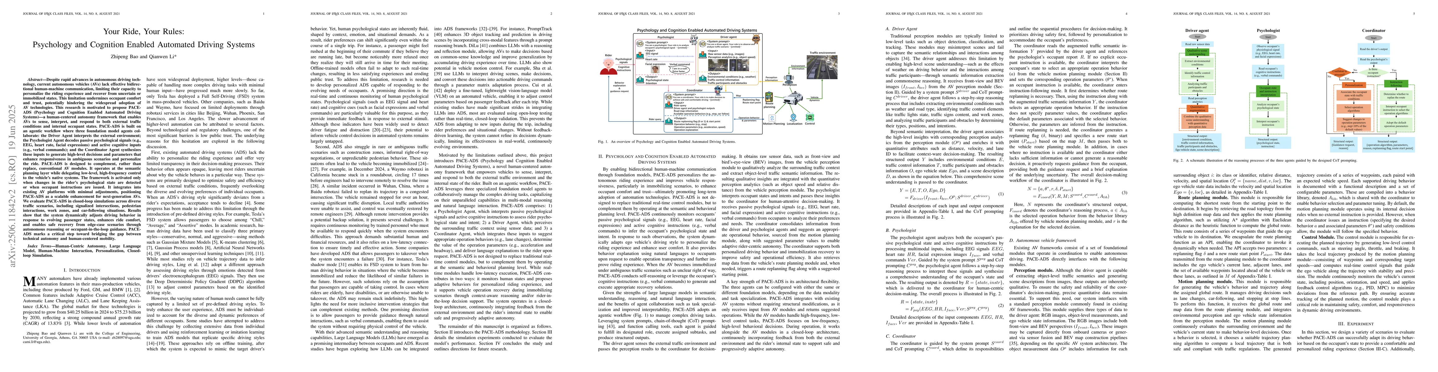 Thumbnail for Your Ride, Your Rules: Psychology and Cognition Enabled Automated
  Driving Systems
