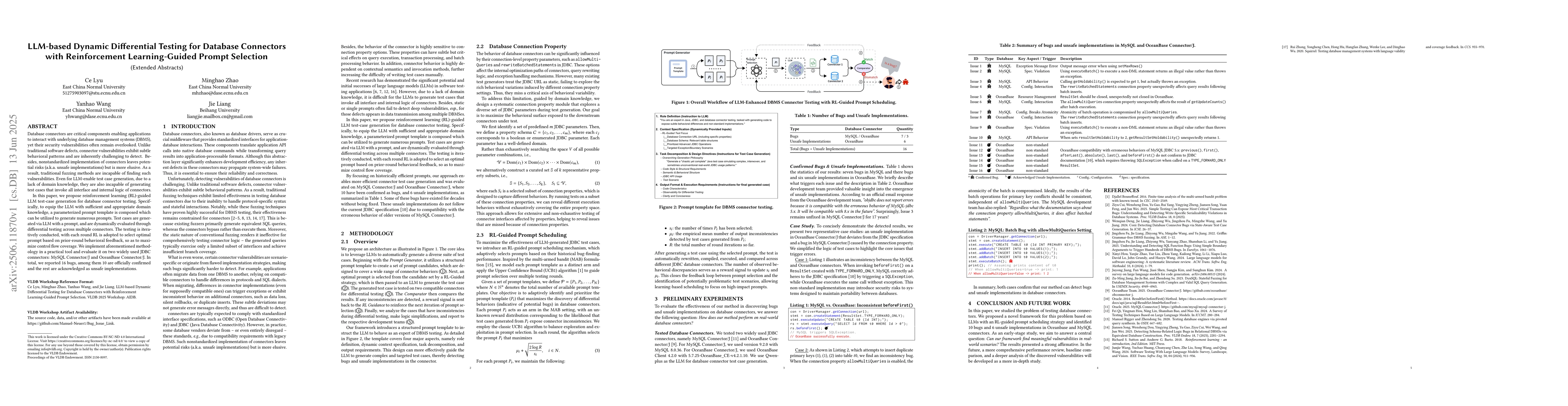 Thumbnail for LLM-based Dynamic Differential Testing for Database Connectors with
  Reinforcement Learning-Guided Prompt Selection