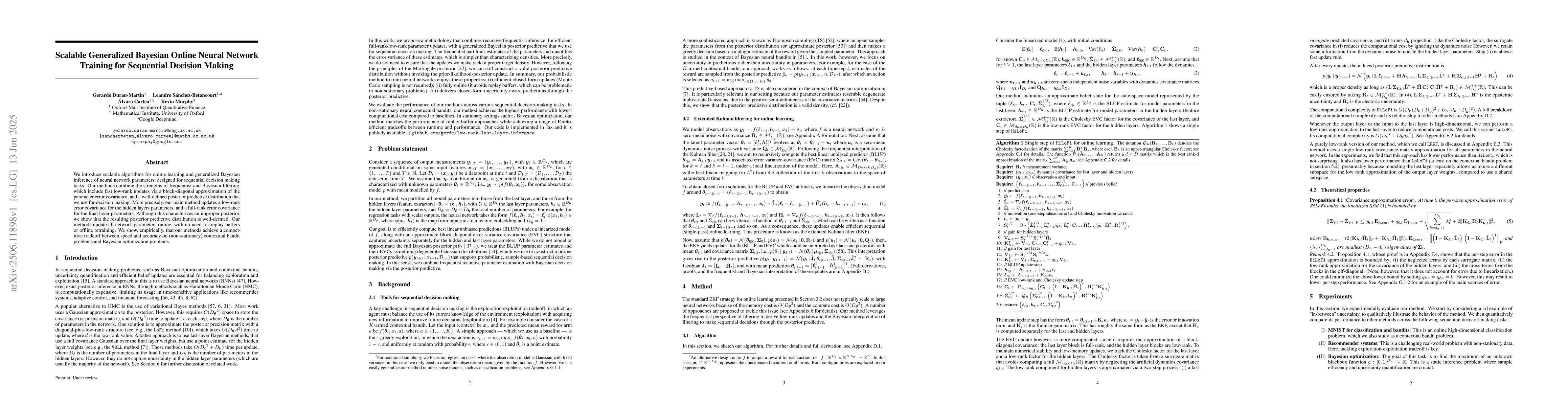 Thumbnail for Scalable Generalized Bayesian Online Neural Network Training for
  Sequential Decision Making
