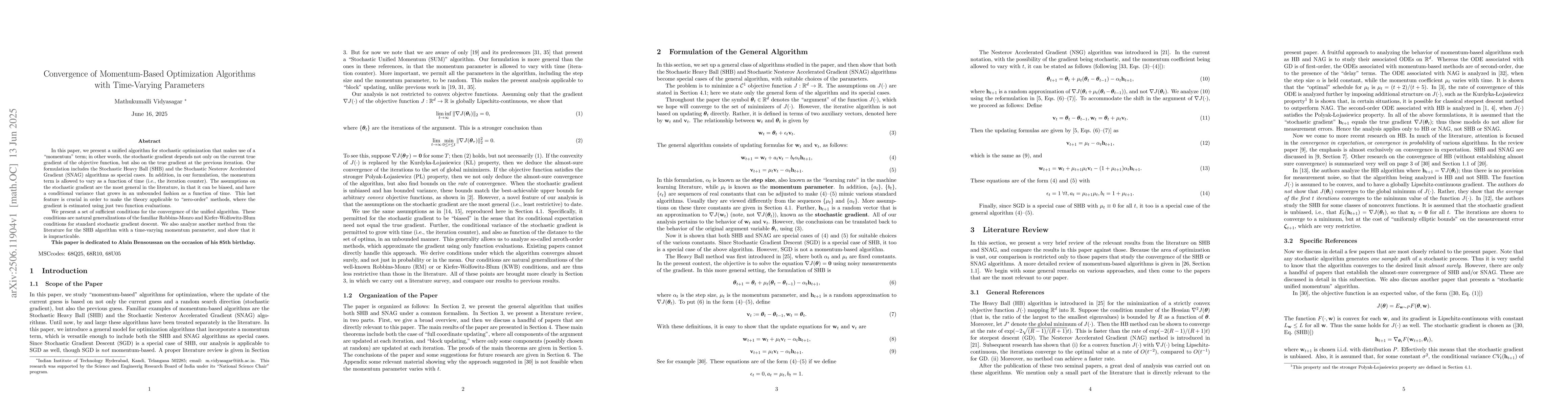 Thumbnail for Convergence of Momentum-Based Optimization Algorithms with Time-Varying
  Parameters