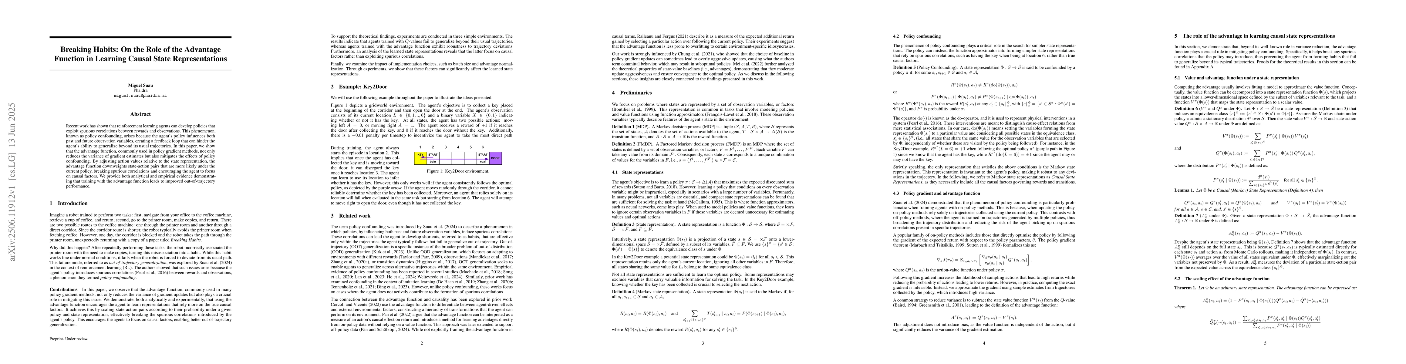 Thumbnail for Breaking Habits: On the Role of the Advantage Function in Learning
  Causal State Representations