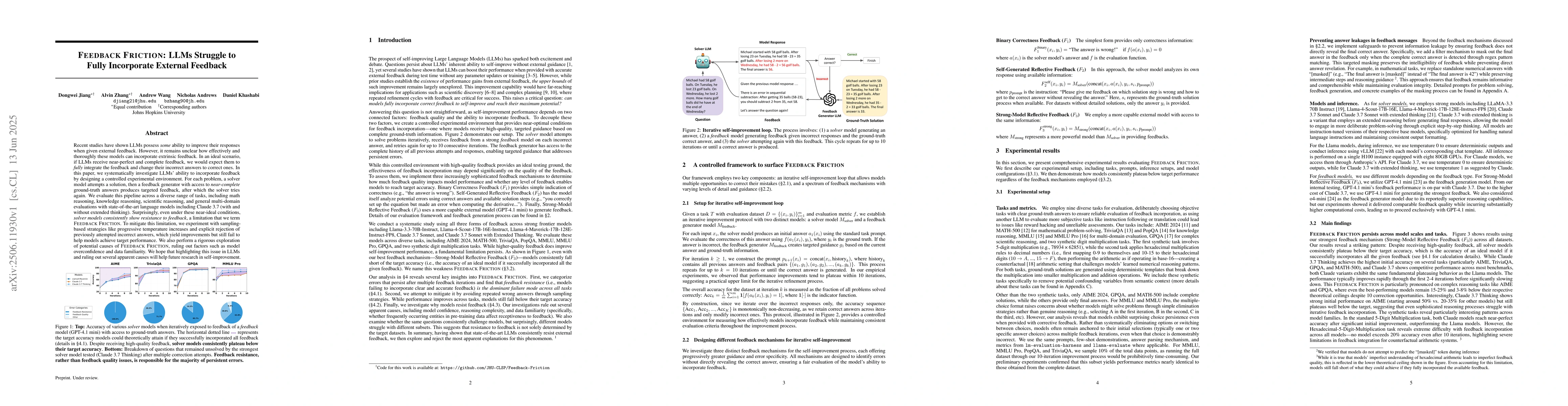Thumbnail for Feedback Friction: LLMs Struggle to Fully Incorporate External Feedback