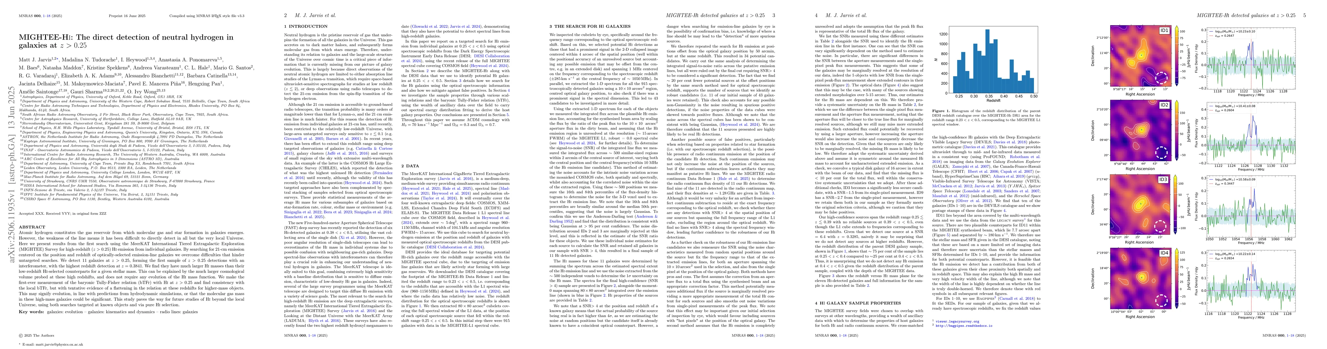 Thumbnail for MIGHTEE-HI: The direct detection of neutral hydrogen in galaxies at
  $z>0.25$