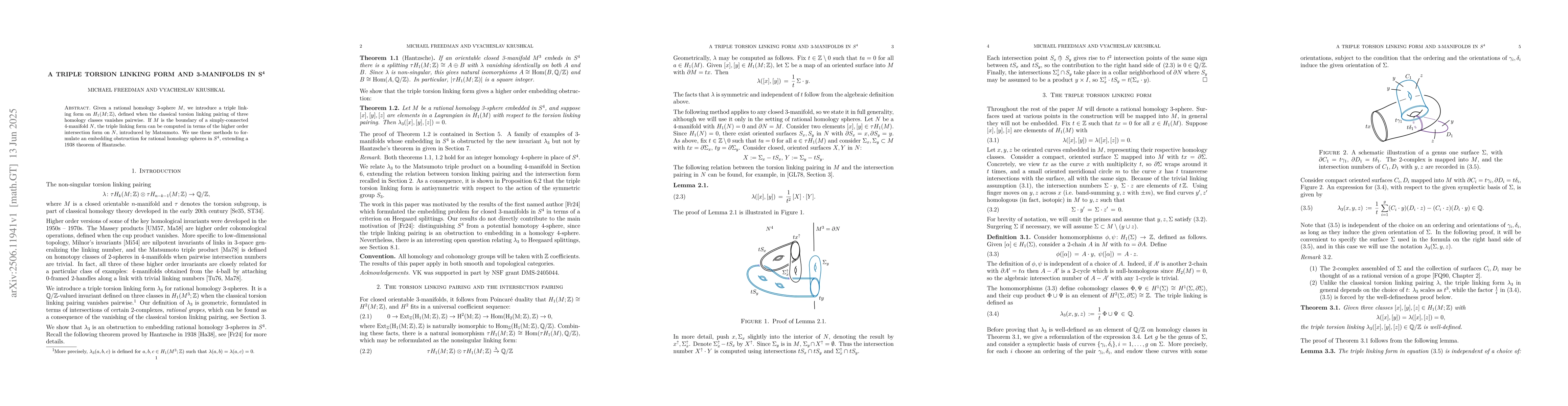 Thumbnail for A triple torsion linking form and 3-manifolds in $S^4$