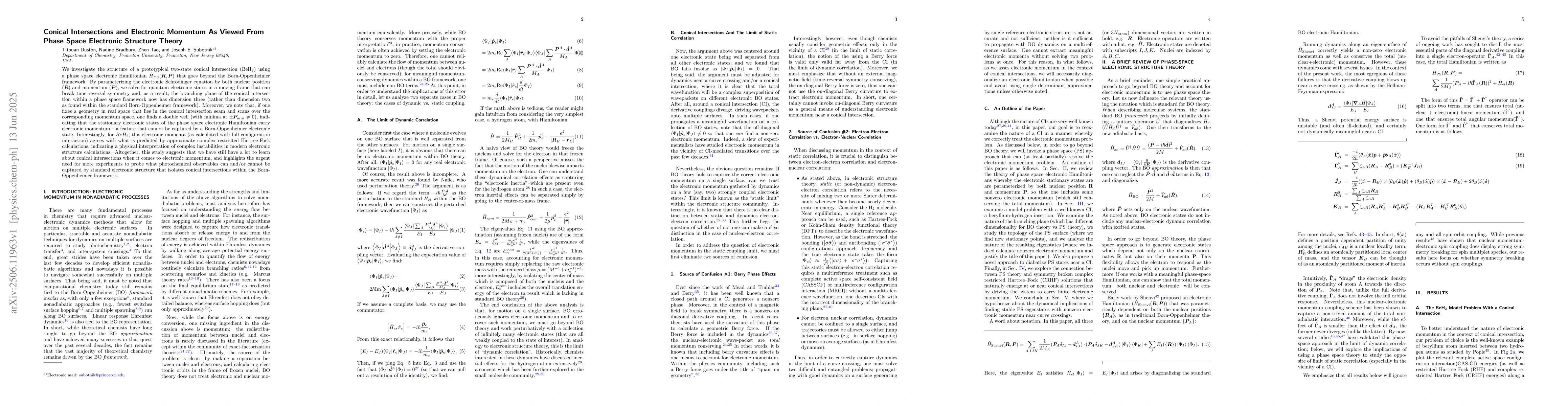 Thumbnail for Conical Intersections and Electronic Momentum As Viewed From Phase Space
  Electronic Structure Theory