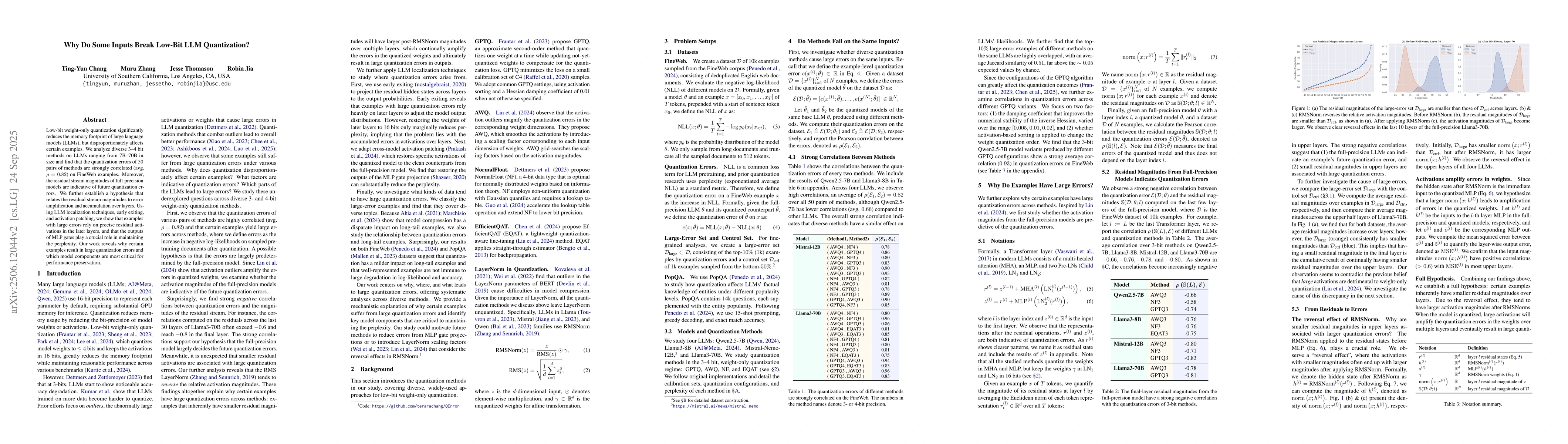 Thumbnail for Why Do Some Inputs Break Low-Bit LLM Quantization?