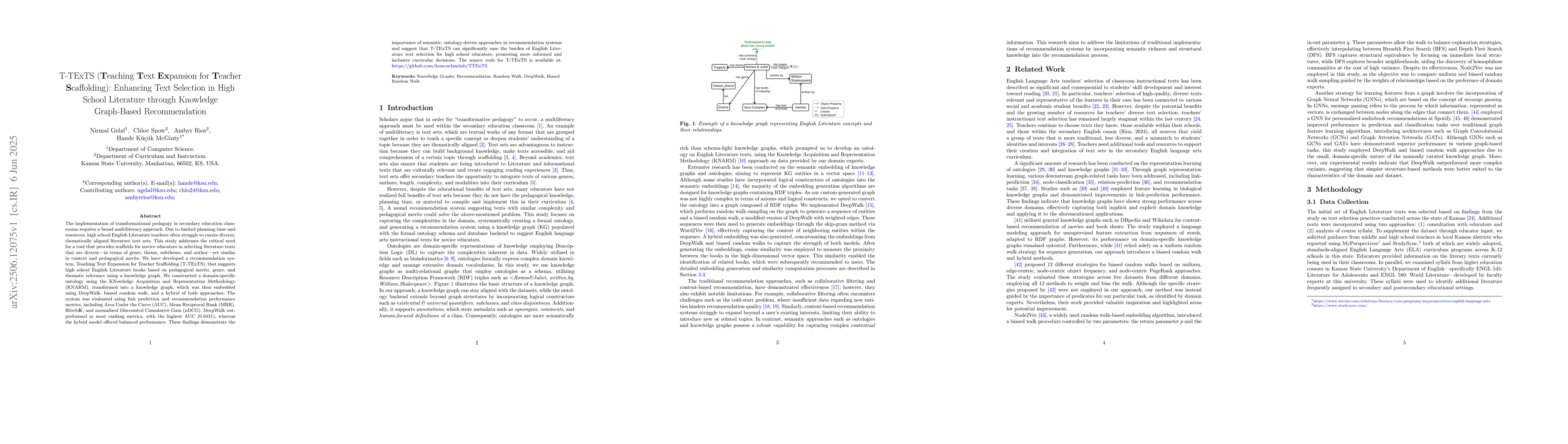 Thumbnail for T-TExTS (Teaching Text Expansion for Teacher Scaffolding): Enhancing
  Text Selection in High School Literature through Knowledge Graph-Based
  Recommendation
