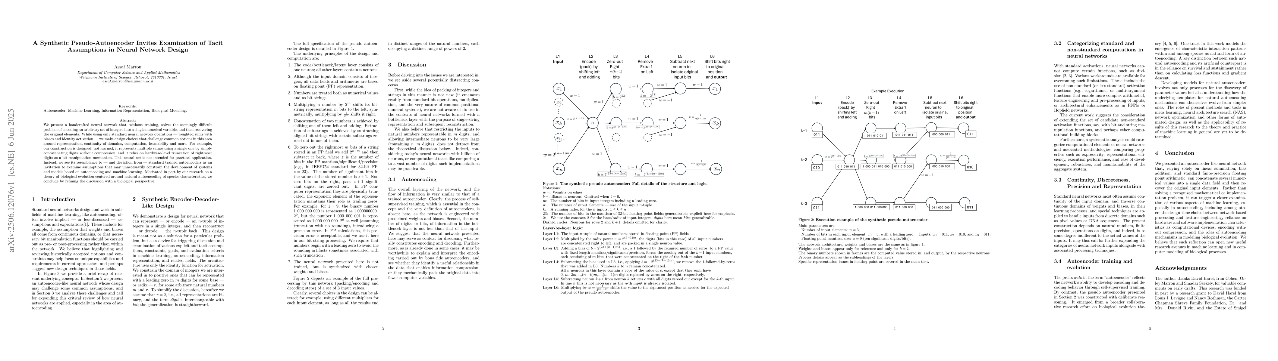 Thumbnail for A Synthetic Pseudo-Autoencoder Invites Examination of Tacit Assumptions
  in Neural Network Design