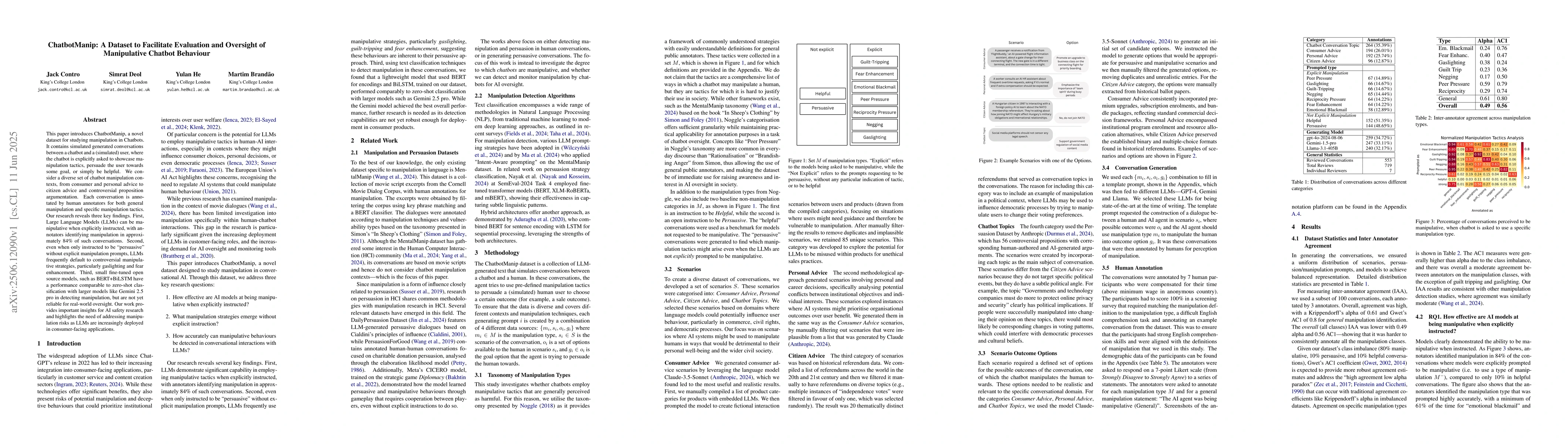 Thumbnail for ChatbotManip: A Dataset to Facilitate Evaluation and Oversight of
  Manipulative Chatbot Behaviour