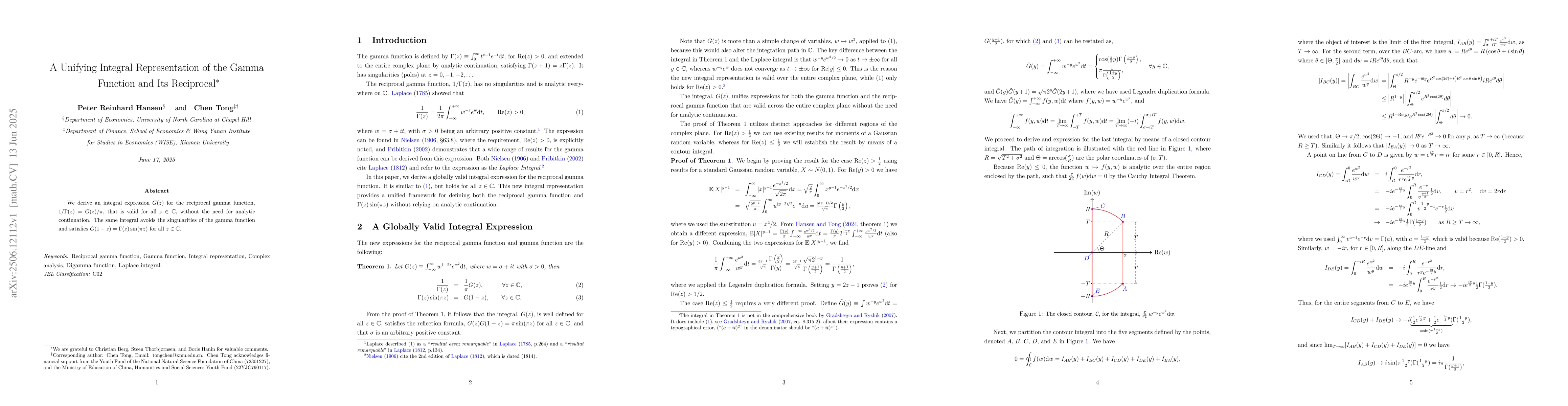 Thumbnail for A Unifying Integral Representation of the Gamma Function and Its
  Reciprocal