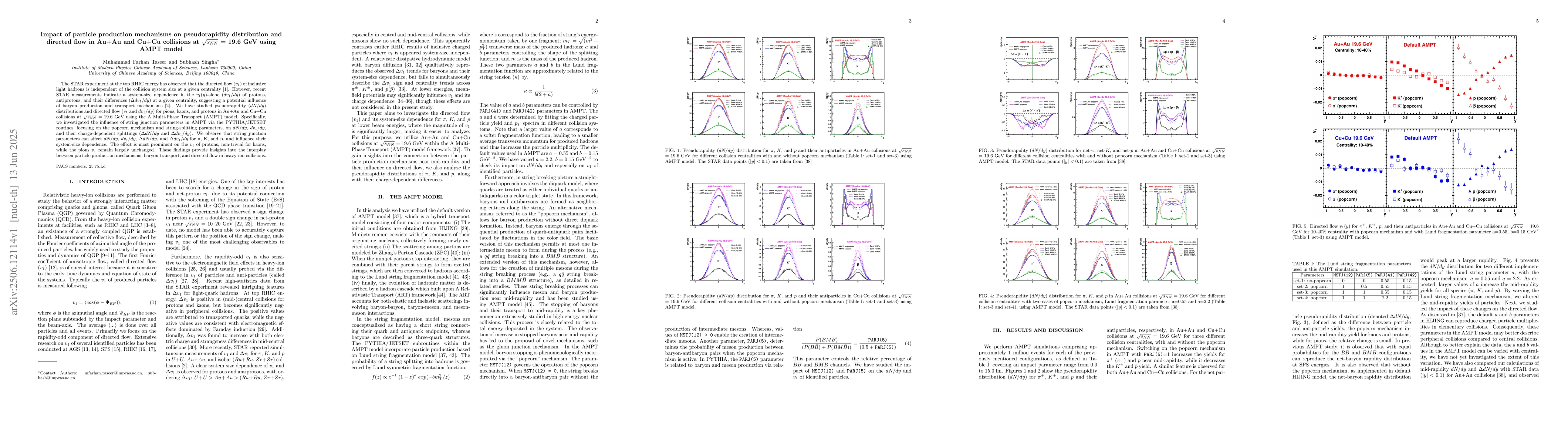 Thumbnail for Impact of particle production mechanisms on pseudorapidity distribution
  and directed flow in Au+Au and Cu+Cu collisions at $\sqrt{s_{NN}}$ = 19.6 GeV
  using AMPT model
