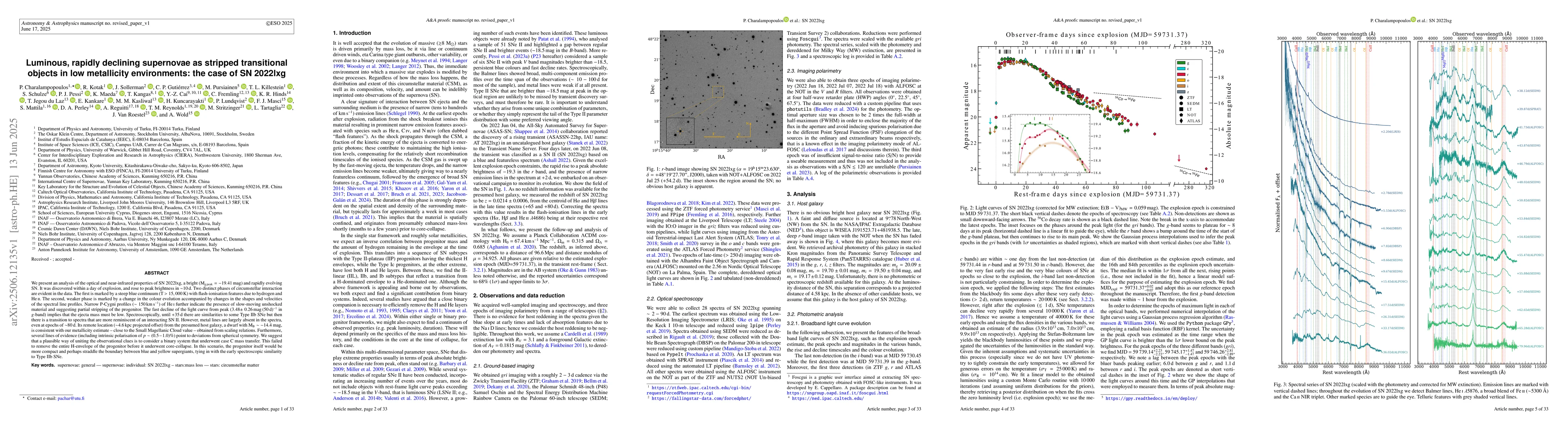Thumbnail for Luminous, rapidly declining supernovae as stripped transitional objects
  in low metallicity environments: the case of SN 2022lxg
