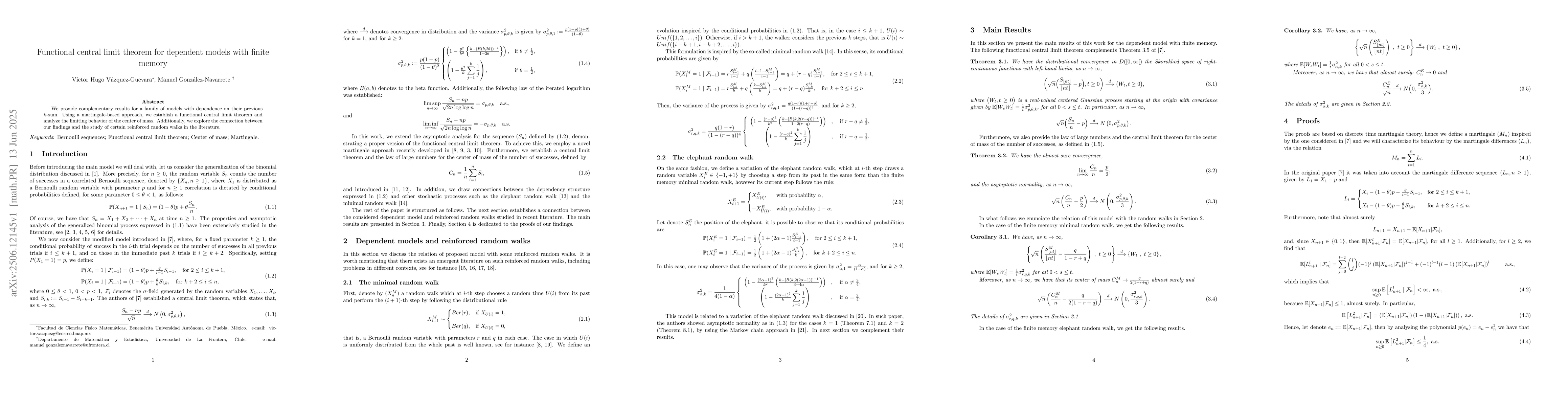 Thumbnail for Functional central limit theorem for dependent models with finite memory