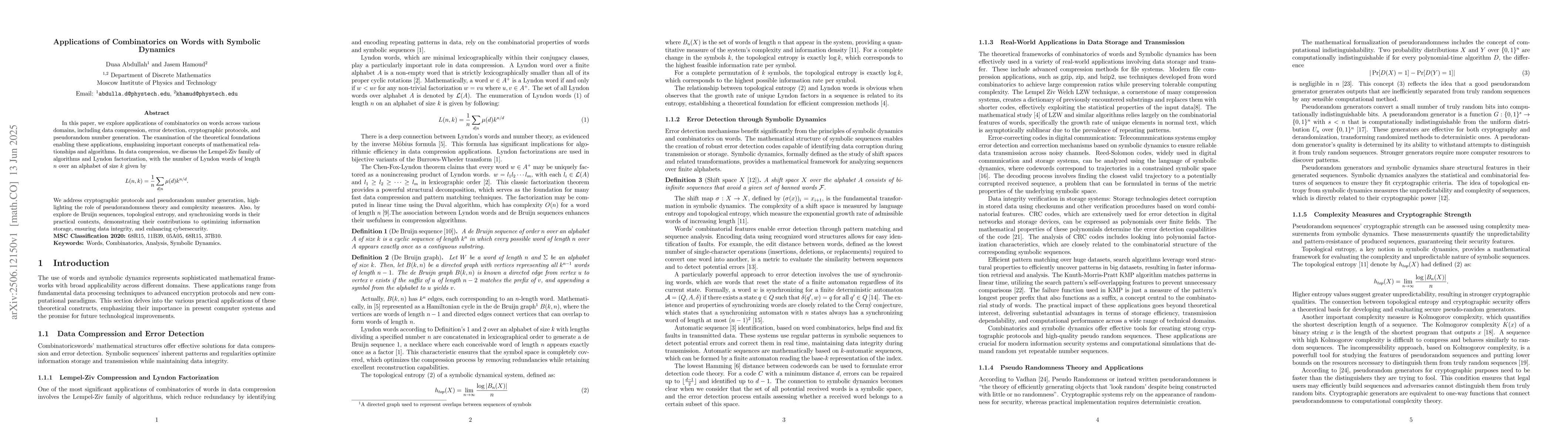 Thumbnail for Applications of Combinatorics on Words with Symbolic Dynamics