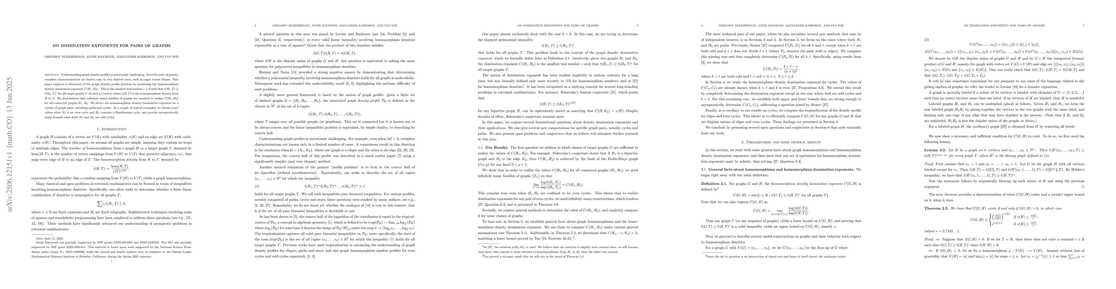Thumbnail for On Domination Exponents for Pairs of Graphs