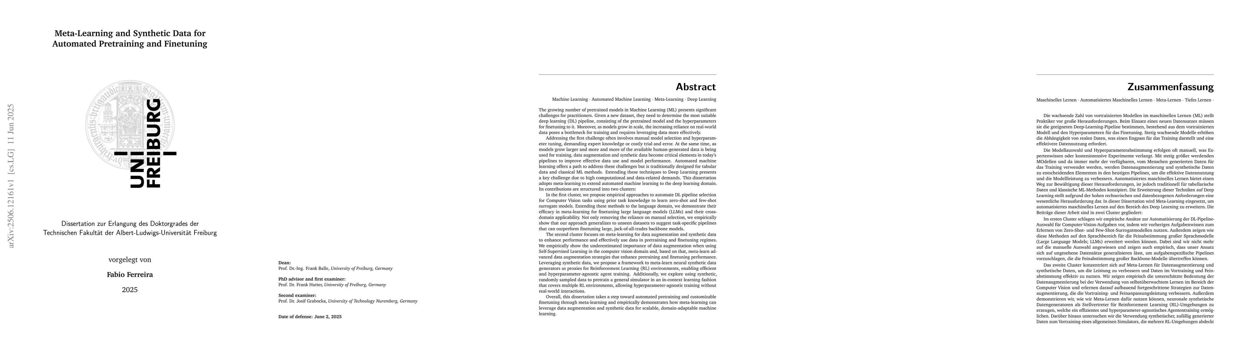 Thumbnail for Meta-Learning and Synthetic Data for Automated Pretraining and
  Finetuning