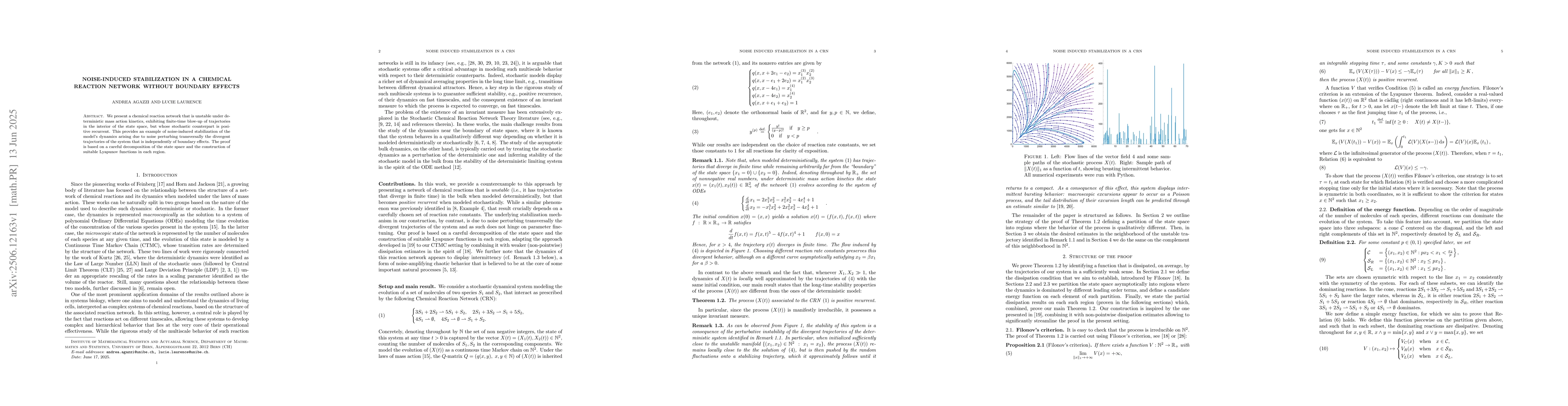 Thumbnail for Noise-induced stabilization in a chemical reaction network without
  boundary effects