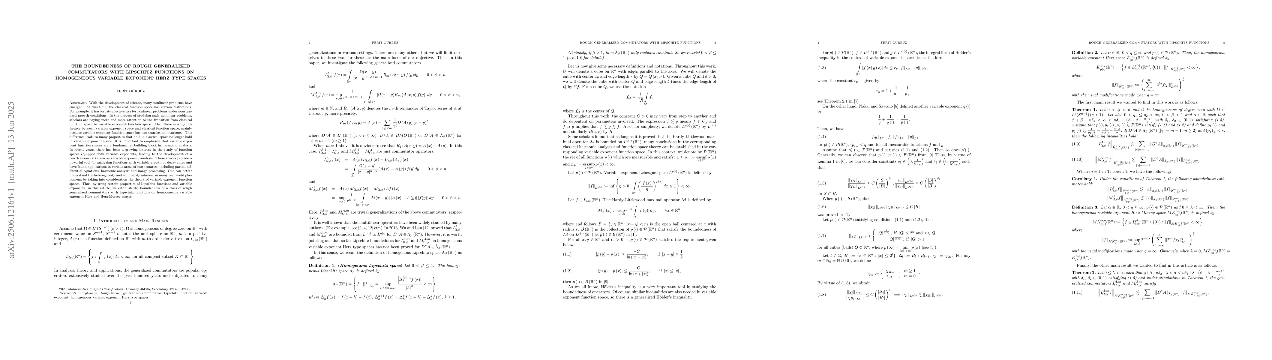 Thumbnail for The boundedness of rough generalized commutators with Lipschitz
  functions on homogeneous variable exponent Herz type spaces
