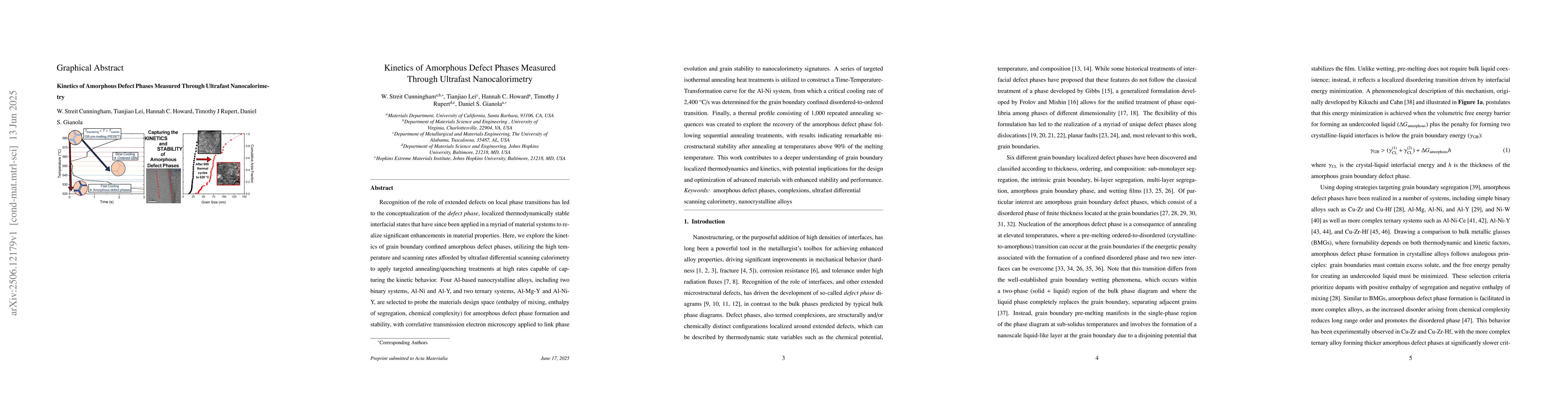 Thumbnail for Kinetics of Amorphous Defect Phases Measured Through Ultrafast
  Nanocalorimetry