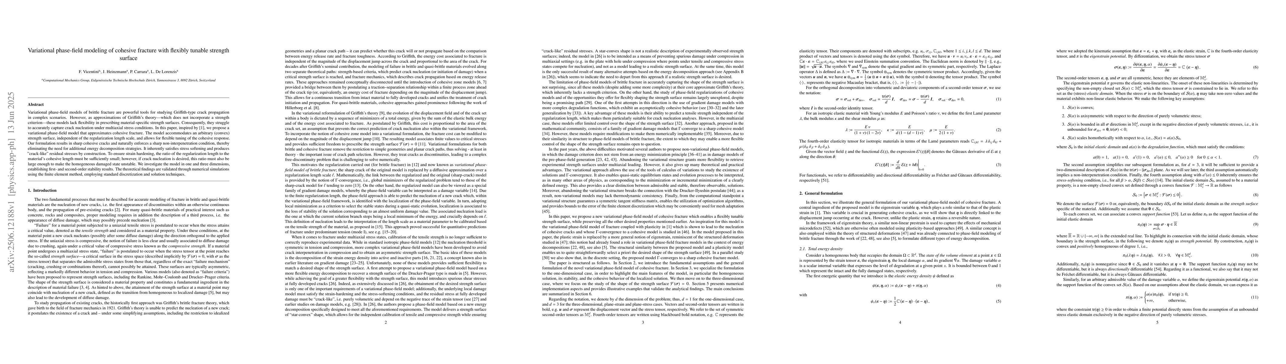 Thumbnail for Variational phase-field modeling of cohesive fracture with flexibly
  tunable strength surface